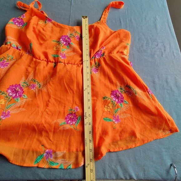 Torrid Halter Top Women 2‎ Orange Floral Layered Adjustable Strap Babydoll Artsy - Picture 12 of 12